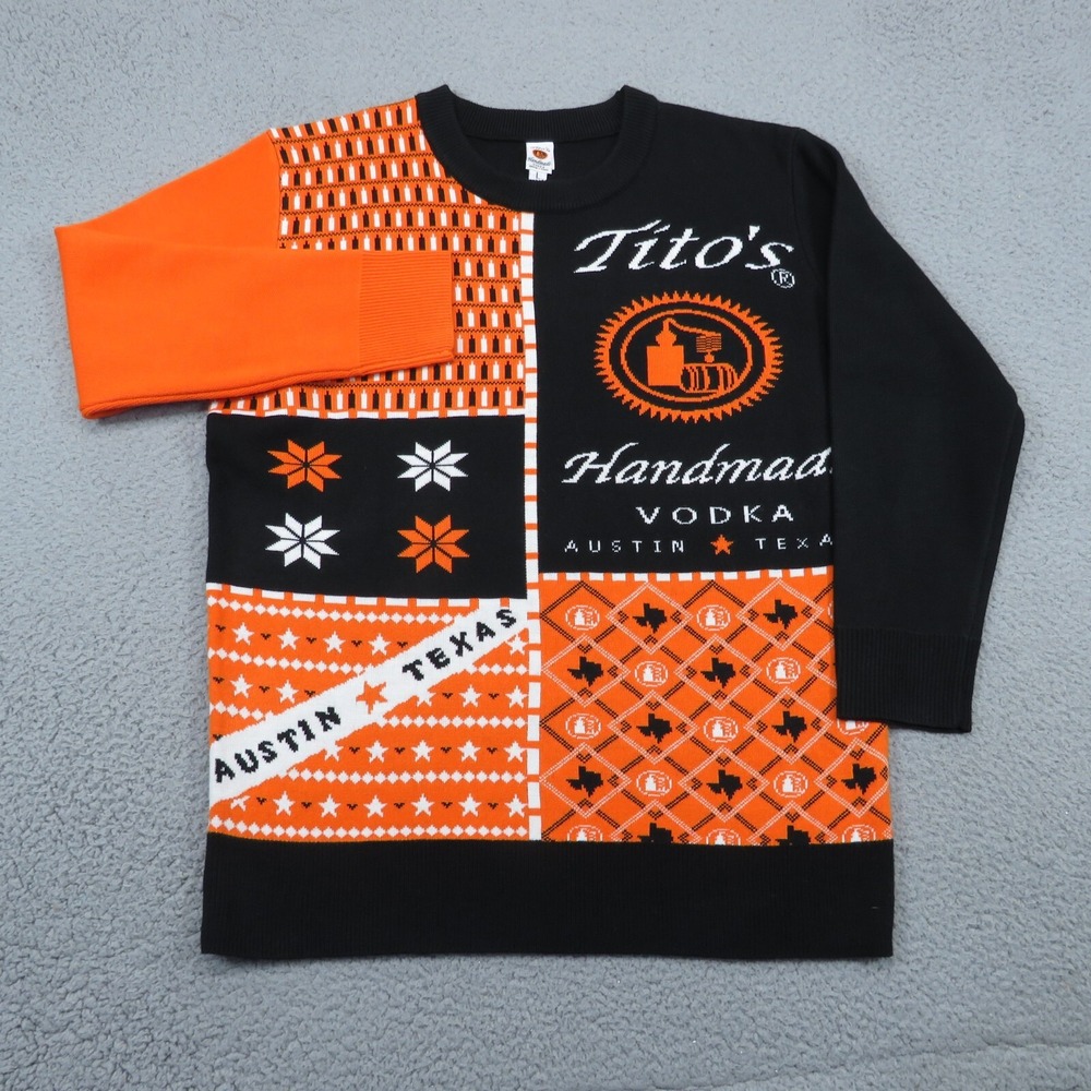 Titos Vodka Sweater Mens Large Ugly Christmas Holiday Pullover Knit Austin Texas